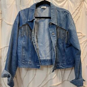 Lane 201 Jean Jacket with Rhinestone Fringe